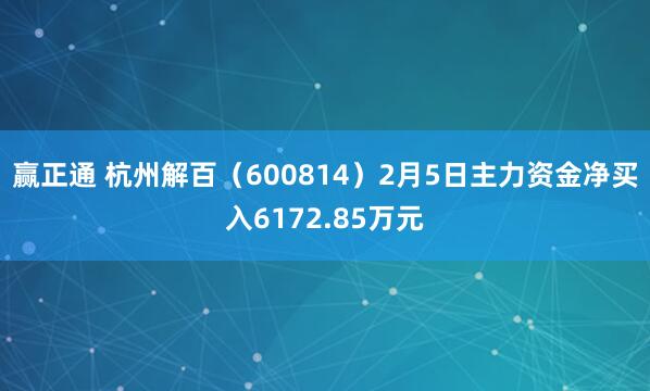赢正通 杭州解百（600814）2月5日主力资金净买入6172.85万元