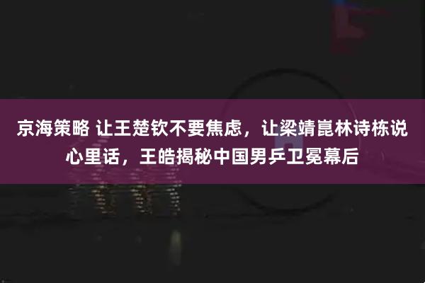 京海策略 让王楚钦不要焦虑，让梁靖崑林诗栋说心里话，王皓揭秘中国男乒卫冕幕后